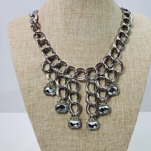 Jules Casual Career Silver Tone w/ Rhinestone Chain Necklace 16 Inch